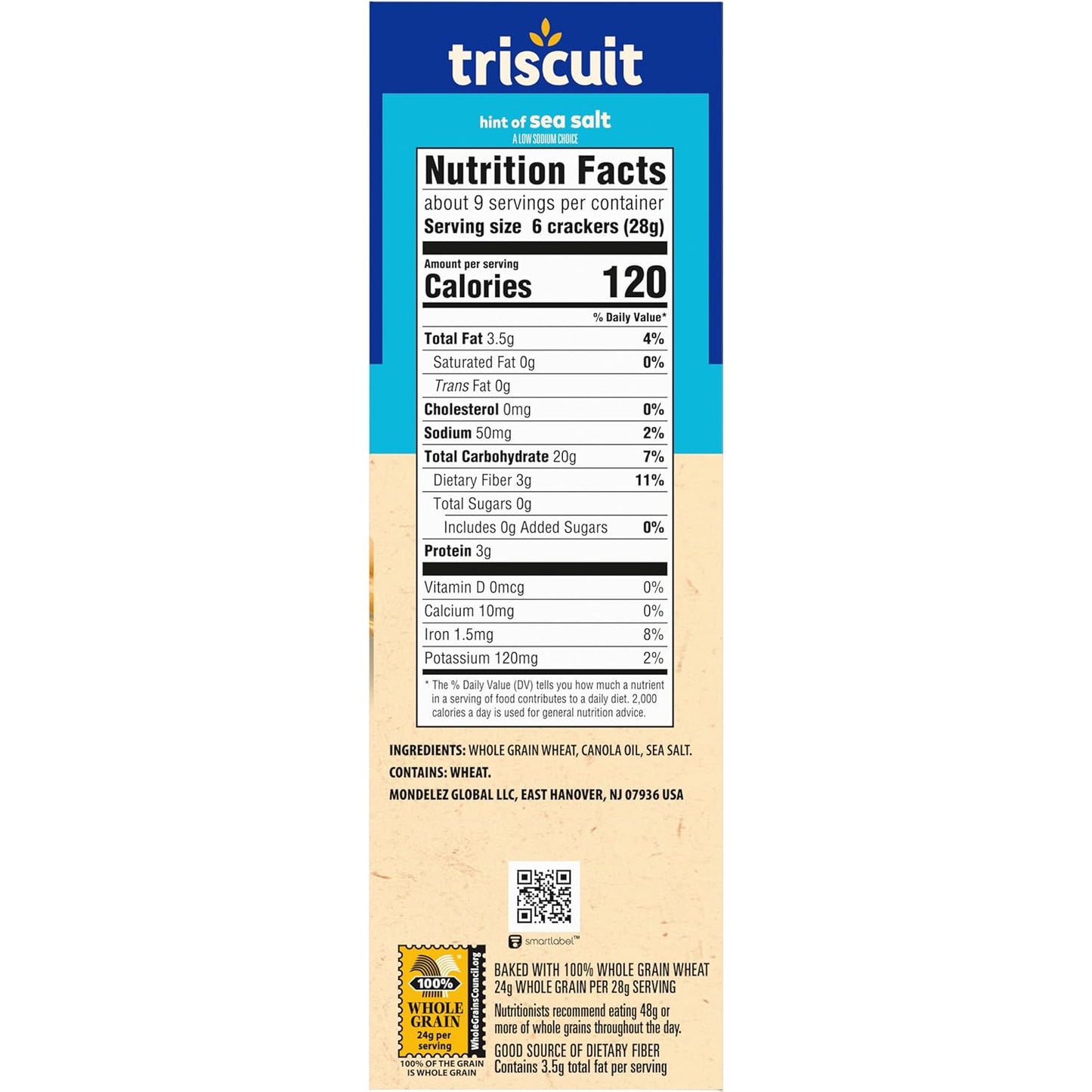 Triscuit Hint of Sea Salt Whole Grain Crackers – Family Pantry Staple for Packing Lunches on Busy Mornings