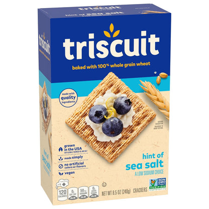Triscuit Hint of Sea Salt Whole Grain Crackers – Family Pantry Staple for Packing Lunches on Busy Mornings