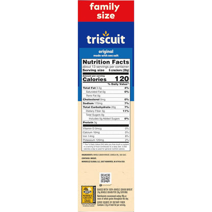 Triscuit Original Whole Grain Wheat Crackers – Resealable Family Size Crackers for Outdoor Dining and Parties, 12.5 oz