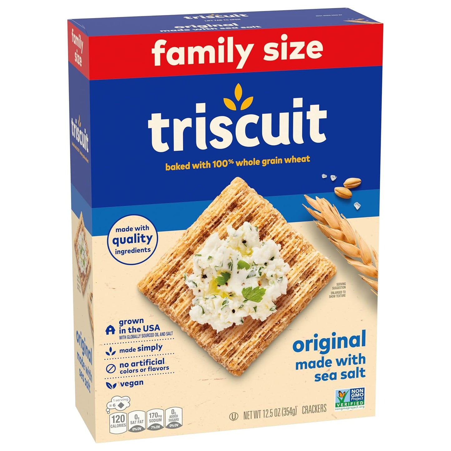 Triscuit Original Whole Grain Wheat Crackers – Resealable Family Size Crackers for Outdoor Dining and Parties, 12.5 oz
