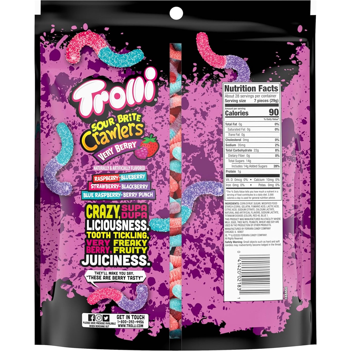 Trolli Sour Brite Crawlers Gummy Worms 28.8 oz - Travel Friendly Chewy Gummy Candy for Hiking Snacks, Roadside Stops, and Park Outings