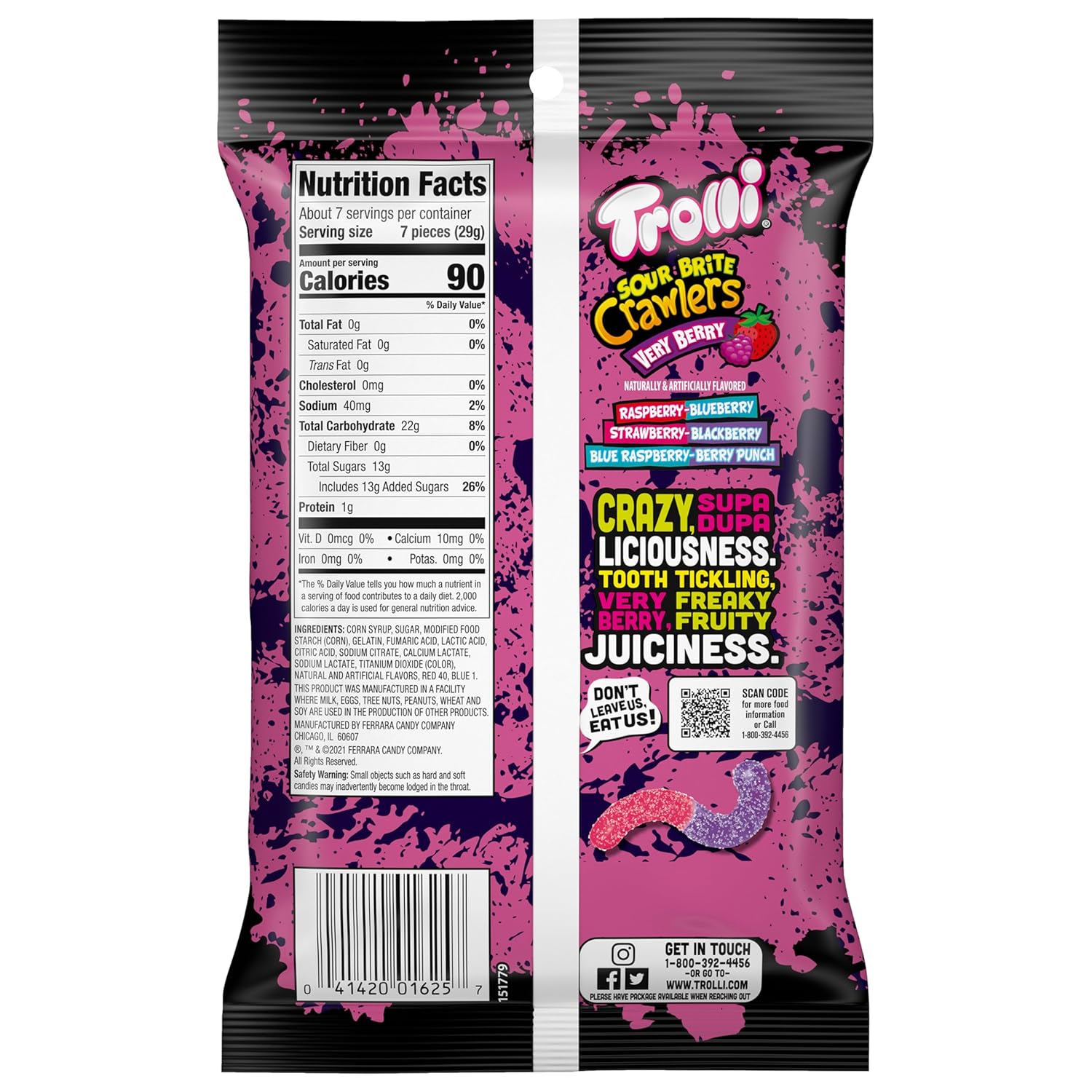 Trolli Sour Brite Crawlers Very Berry Gummy Worms – Playful Candy Buffet Accent for Home Halloween Decorating