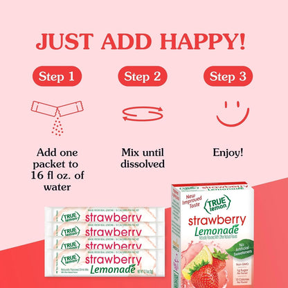 True Citrus True Lemon Strawberry Lemonade Powdered Packets – Commuter Bag Hydration for Workdays
