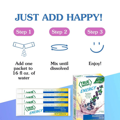 True Lemon Energy Blueberry Acai – Mess-Free Pre-Workout Packets for the Yoga Studio and Gym Floor