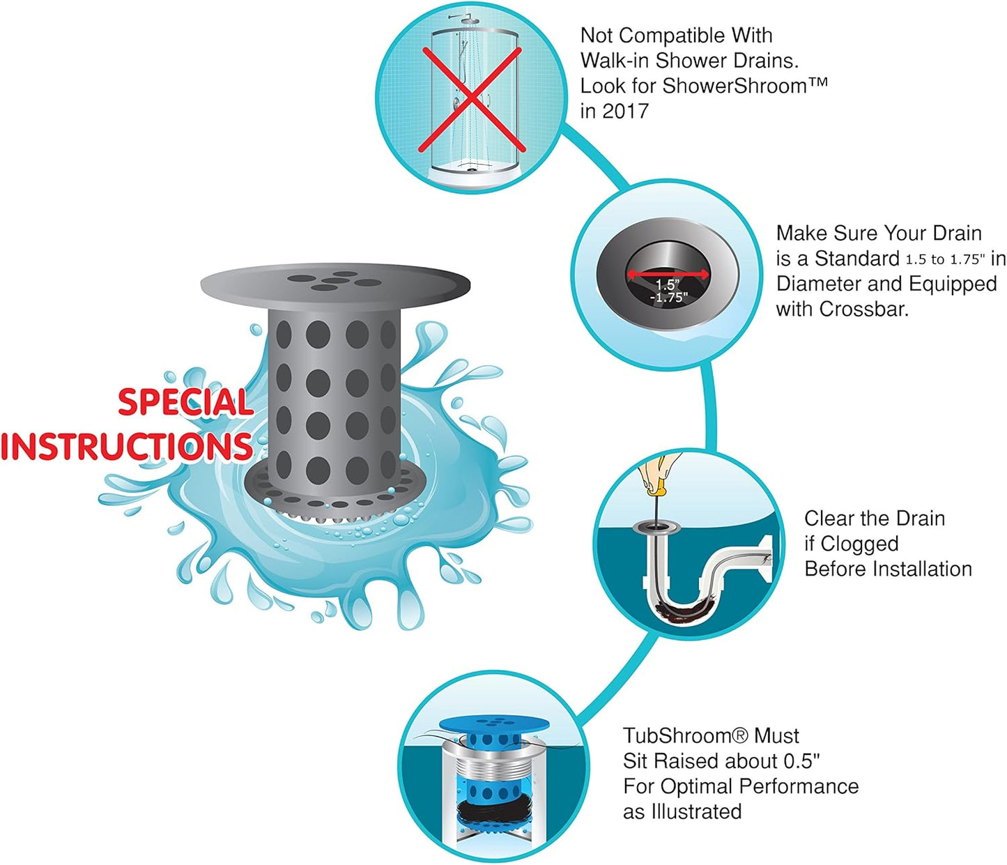 TubShroom Simple Drain Protector for Bathtubs - Single Mushroom-Shaped Piece, Wipe-Clean Design for Intentional Homes