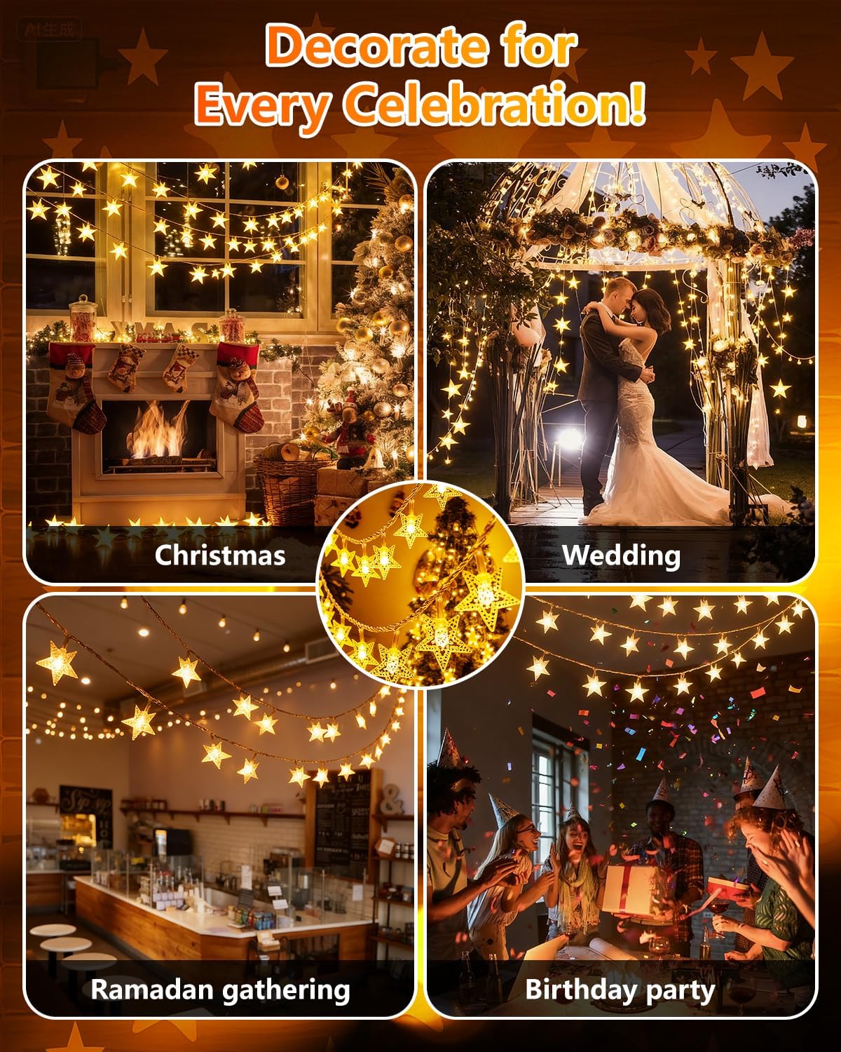 Twinkle Star 100 LED Star Lights – Extendable Outdoor String Lights Up to 344FT for Patio, Fence, and Tree Decoration