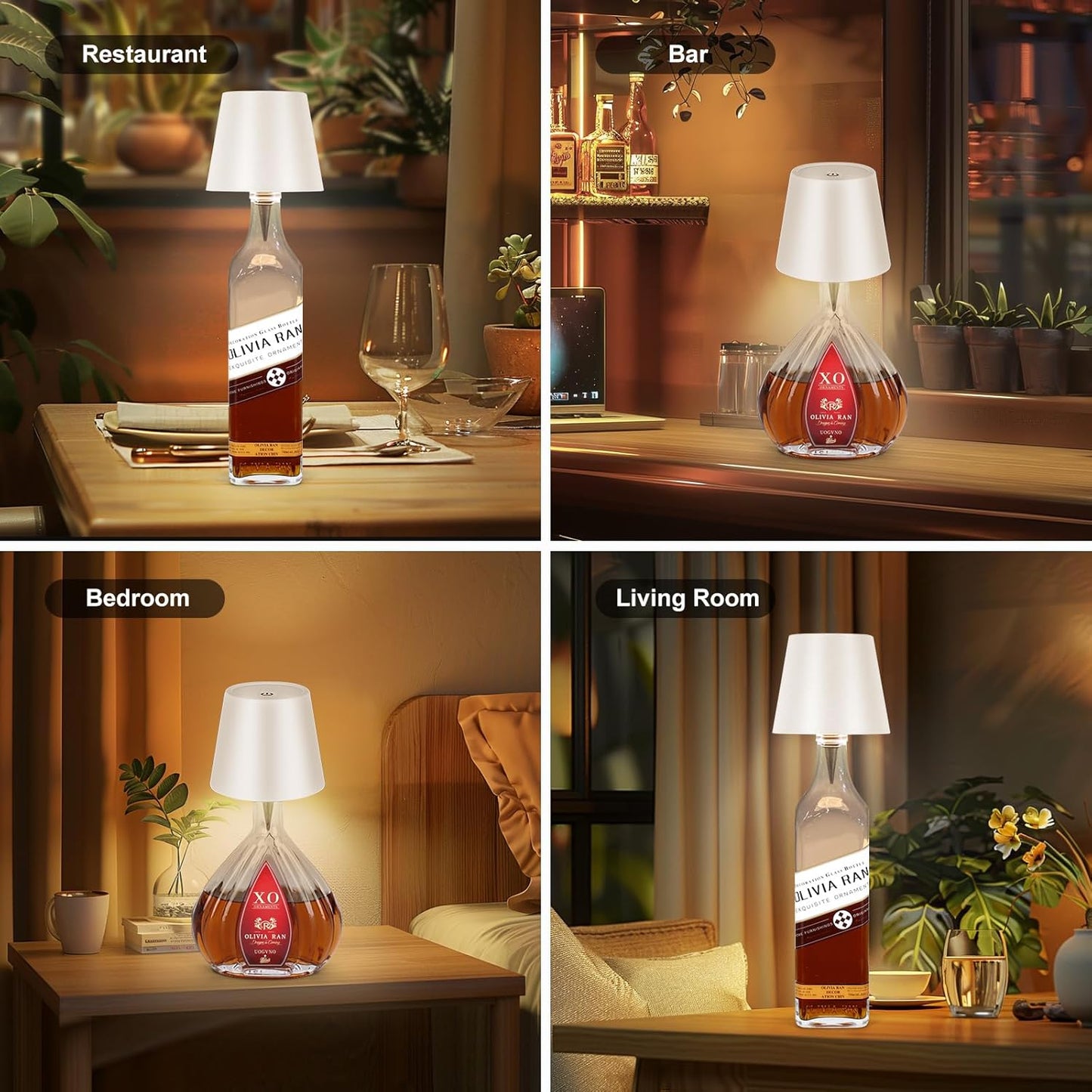 Unique Wedding Gift Rechargeable Bottle Lamp, Elegant Cordless Table Light