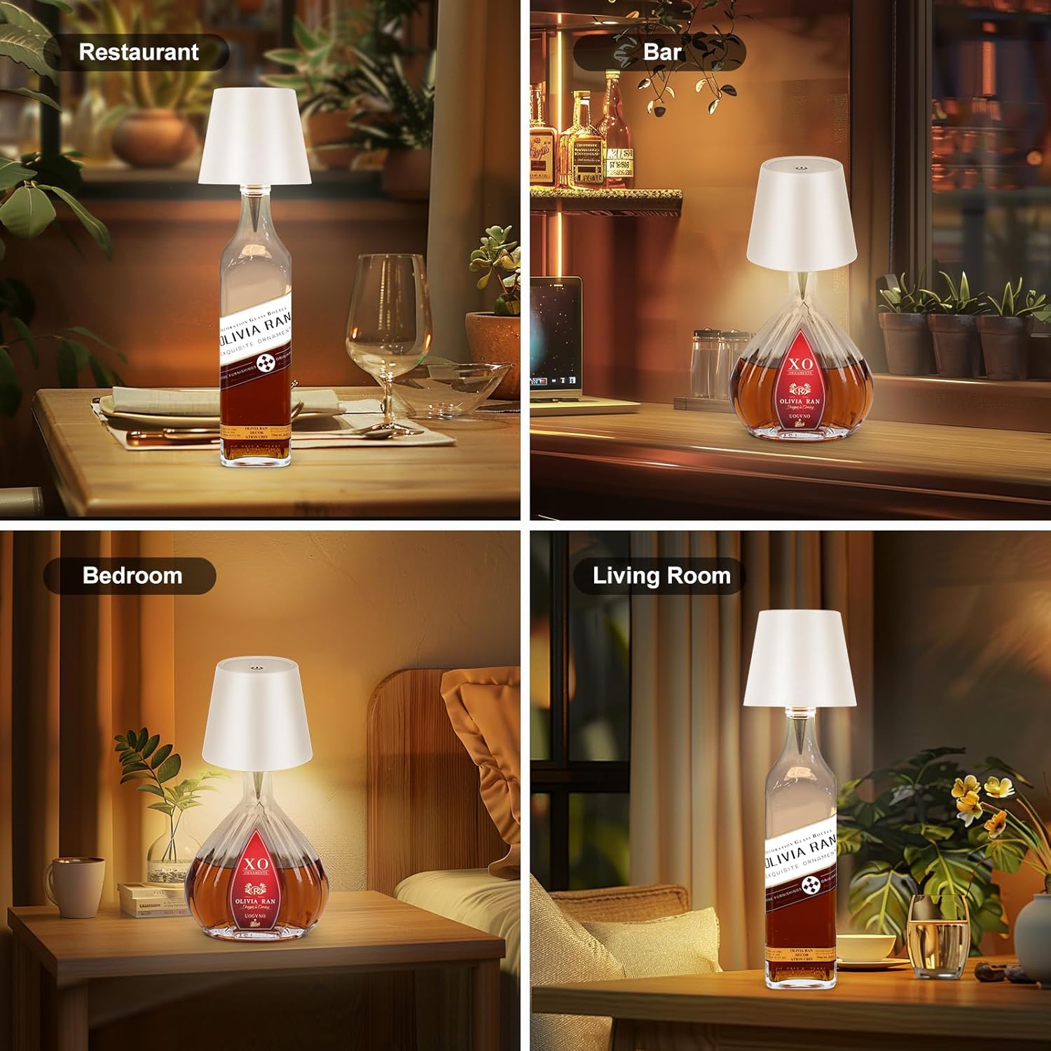 Unique Wedding Gift Rechargeable Bottle Lamp, Elegant Cordless Table Light