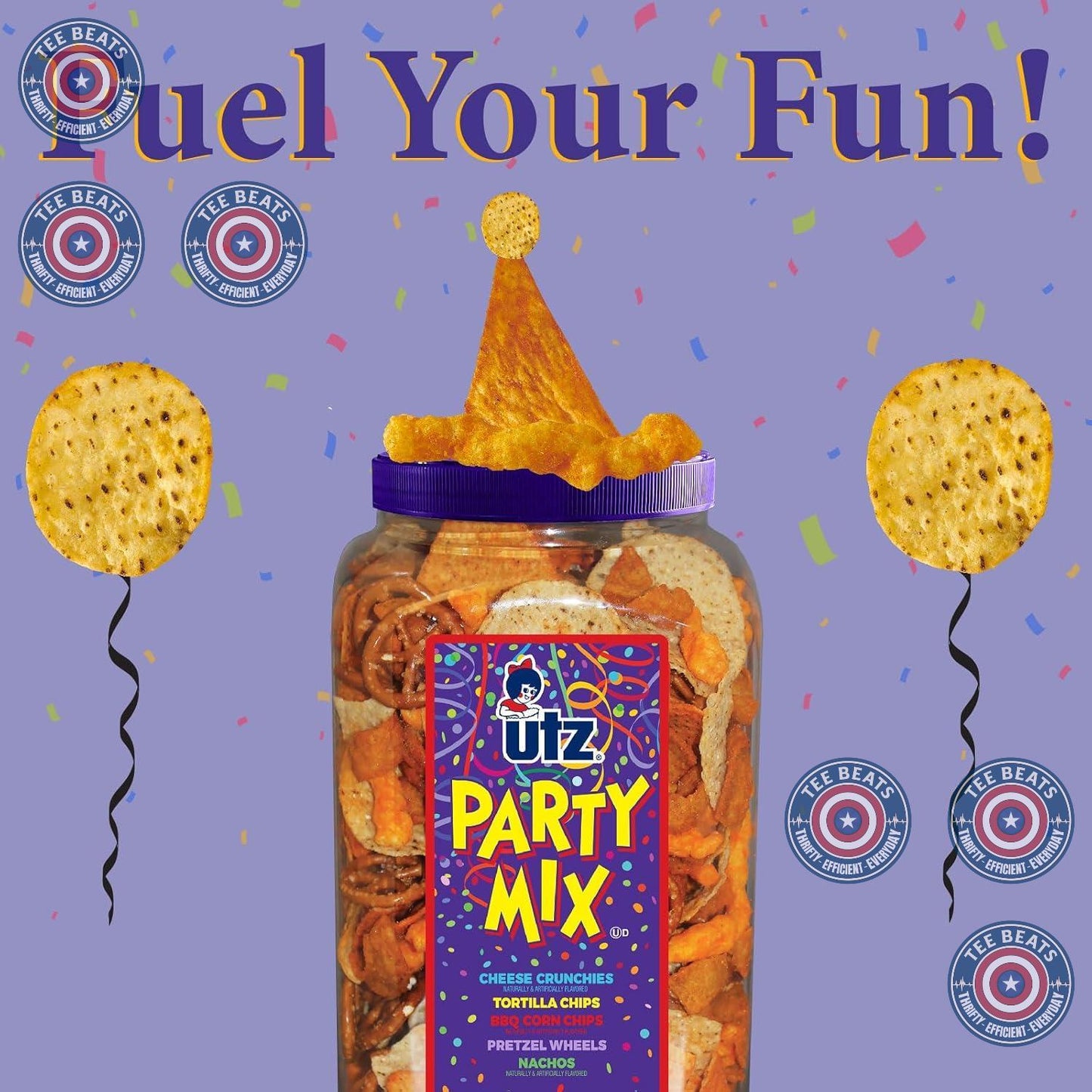 Utz Resealable Party Mix Jug - Rugged Grab-and-Go Snack for Man Cave, Tailgate, and Backyard Barbecues