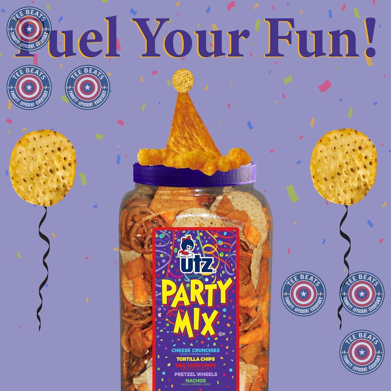 Utz Resealable Party Mix Jug - Rugged Grab-and-Go Snack for Man Cave, Tailgate, and Backyard Barbecues