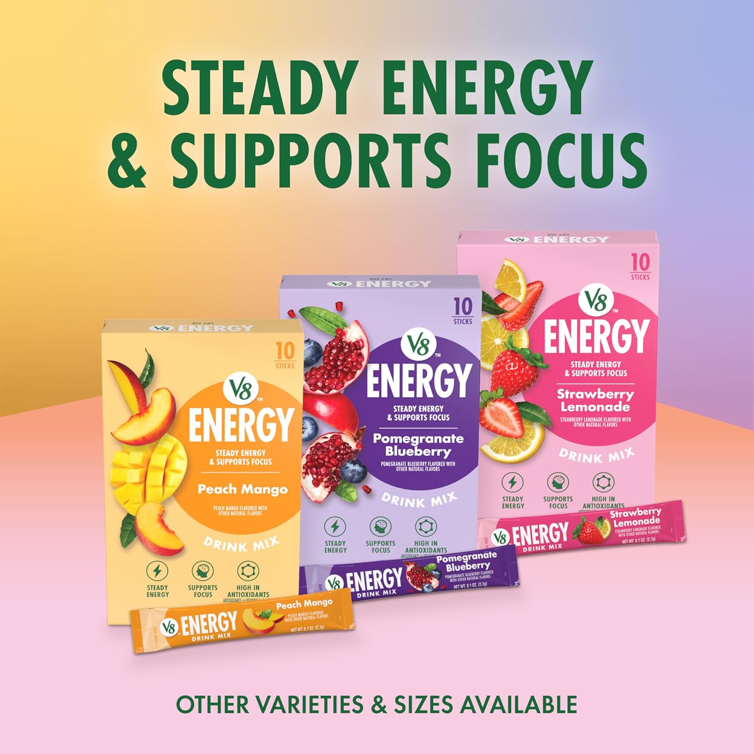 V8 Energy Strawberry Lemonade Energy Drink Powder Care Package for College Students, Study Fuel