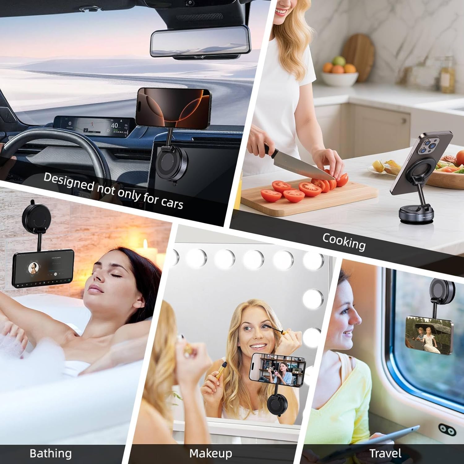 Vacuum Magnetic Suction Phone Holder – Minimalist Magnetic Phone Holder for Clutter-Free Countertops, Black