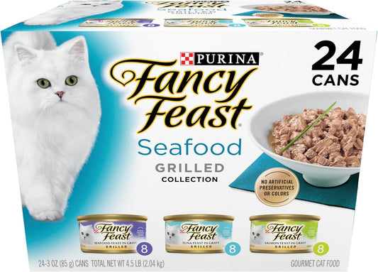variety pack with three grilled seafood recipes in gravy: ocean fish, tuna, and salmon feast