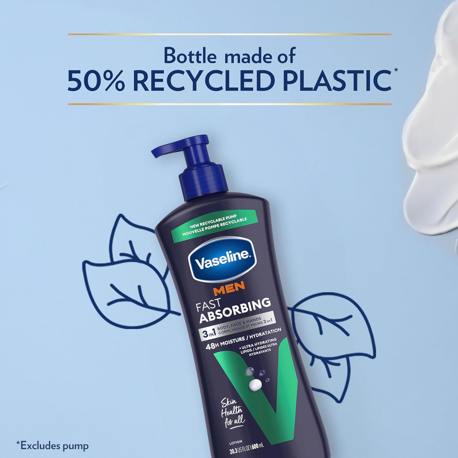 Vaseline Men's Hand & Body Lotion – Camping and Patio After-Sun Cool-Down for Men Exposed to Wind and Sun, Menthol Refresh