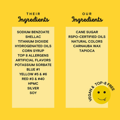 vegan formula free of confectioner's glaze, shellac, and carnauba alternatives