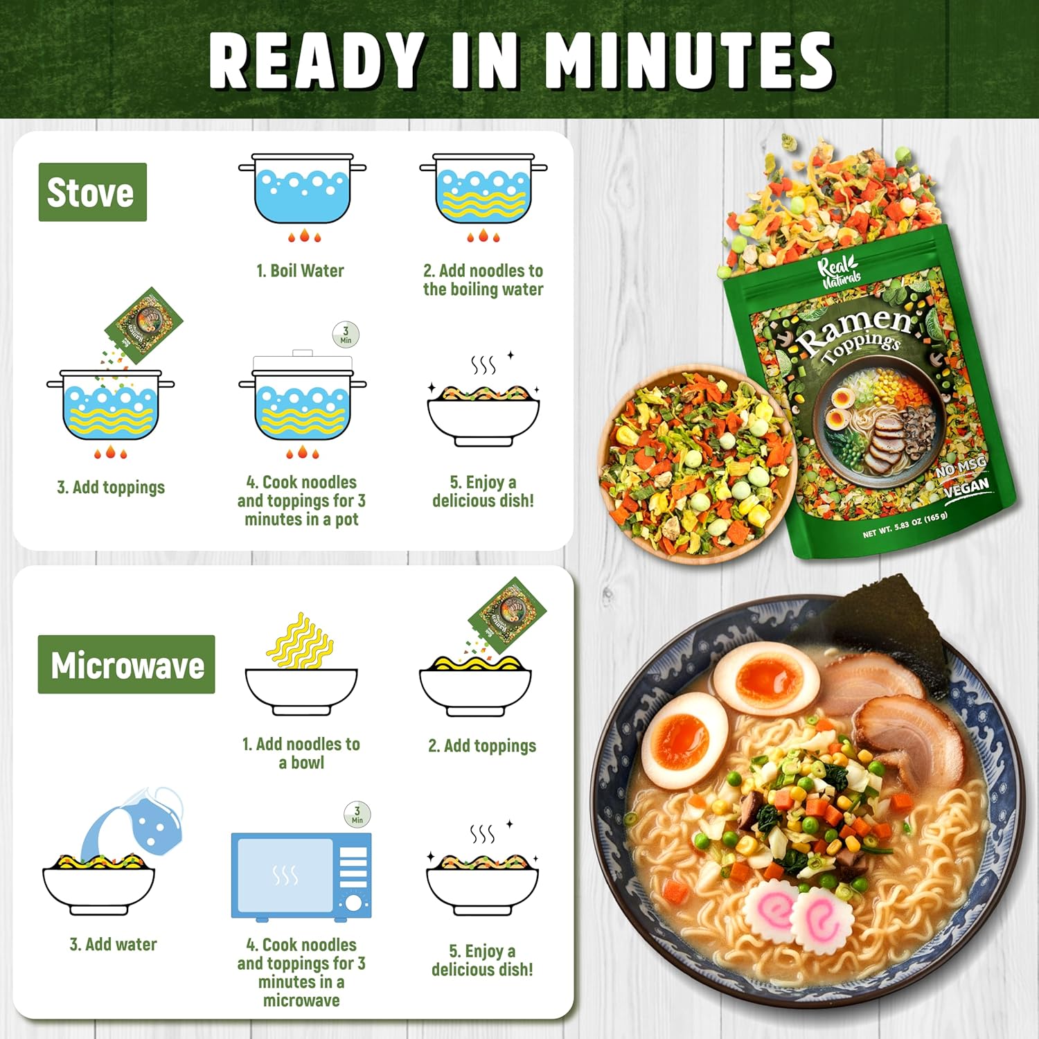 VeggieRush Seven-Vegetable Blend – Family-Safe Ramen Mix-In for Picky Eaters