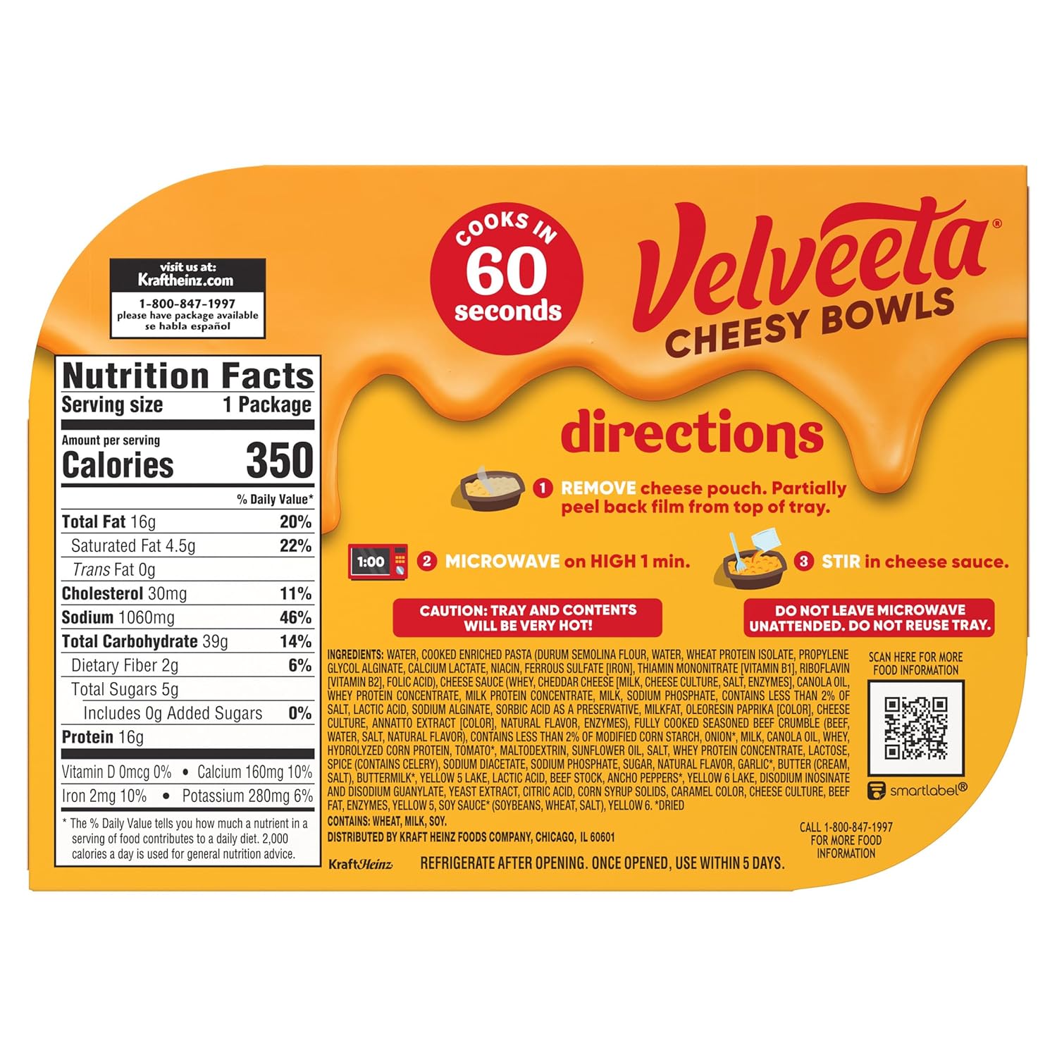 Velveeta Cheesy Bowls Ultimate Cheeseburger Mac – Cozy Get-Well Soon Care Package Add-On, 9 oz Single-Serve Meal