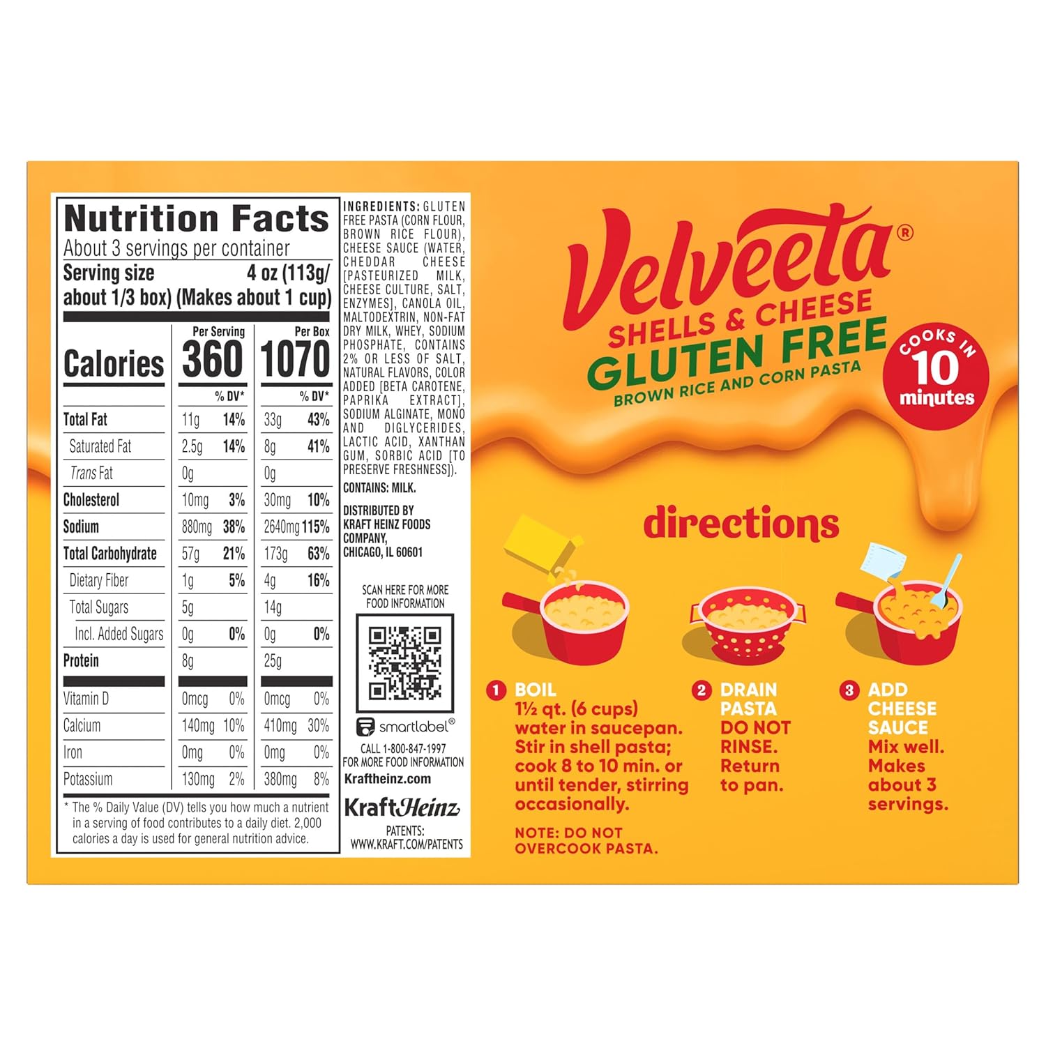 Velveeta Gluten Free Shells & Cheese, Streamlined Dinner for Minimalist Gluten Free Homes, 12 oz Box