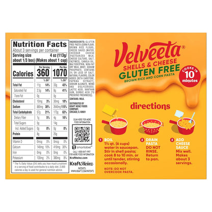 Velveeta Gluten Free Shells & Cheese, Streamlined Dinner for Minimalist Gluten Free Homes, 12 oz Box