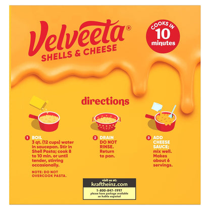 Velveeta Shells & Cheese Original Shell Pasta & Cheese Sauce Value Size, 24 oz Box – Quick 10 Minute Lunch Between Study Sessions