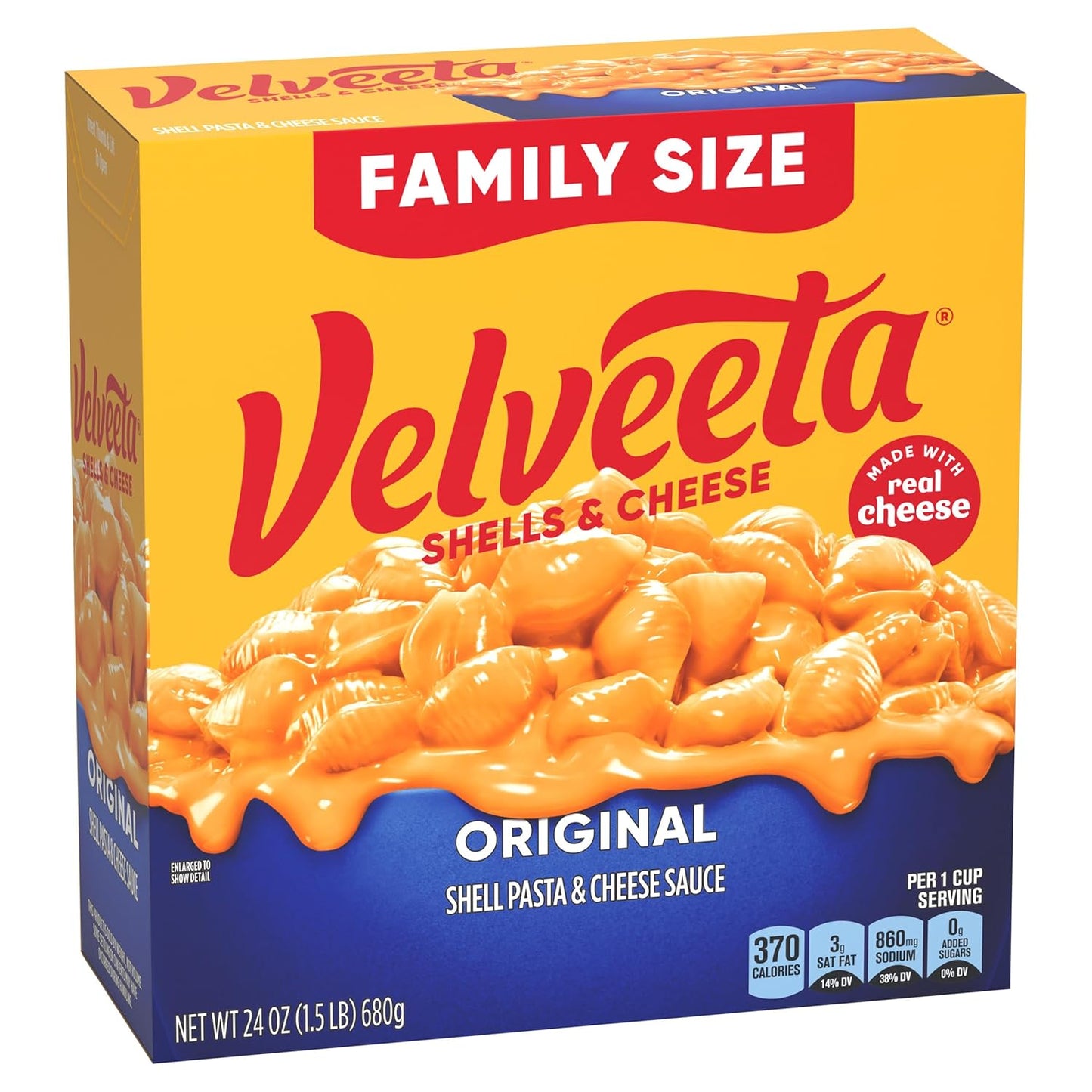 Velveeta Shells & Cheese Original Shell Pasta & Cheese Sauce Value Size, 24 oz Box – Quick 10 Minute Lunch Between Study Sessions