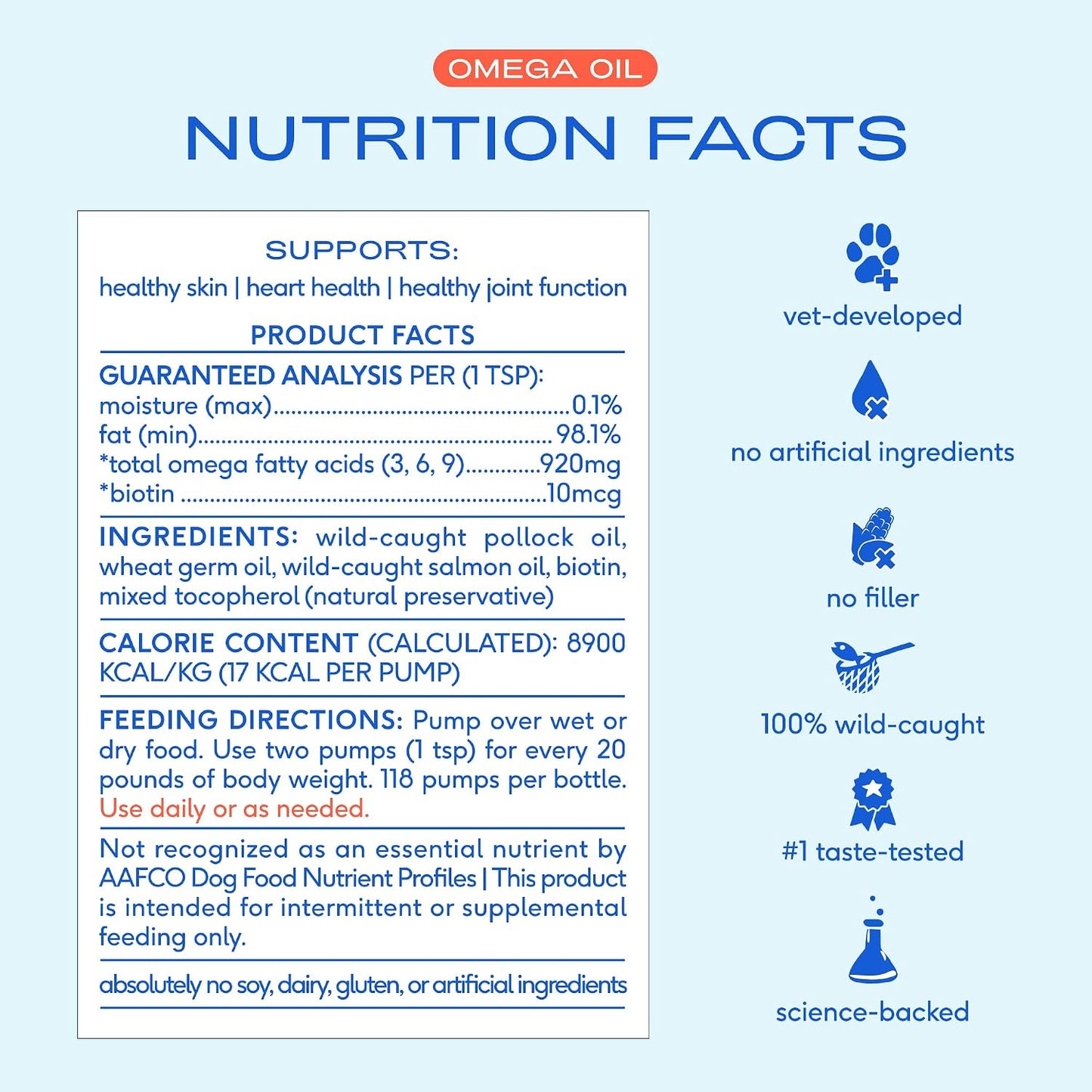 vet-developed formulation with no fillers, preserved naturally with mixed tocopherols