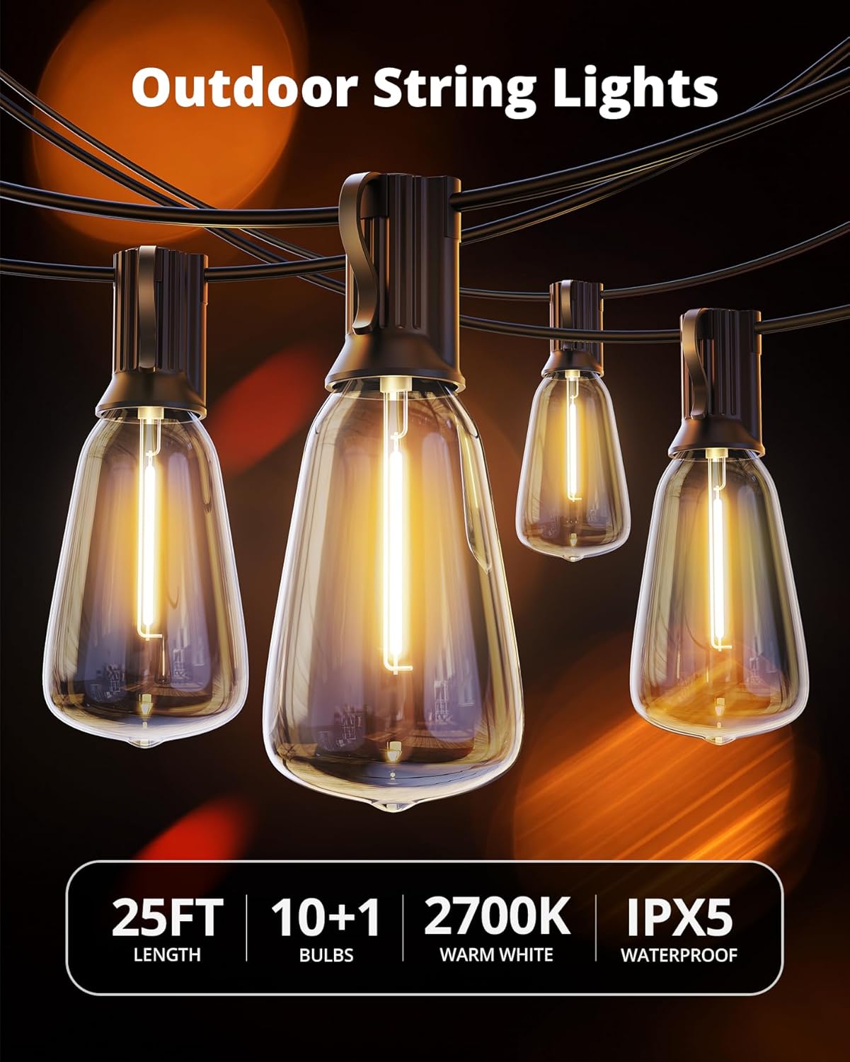 VIPAR Outdoor Edison String Lights – Linkable 78-Strand Commercial-Grade Hanging Lights for Pergola, Gazebo, and Balcony
