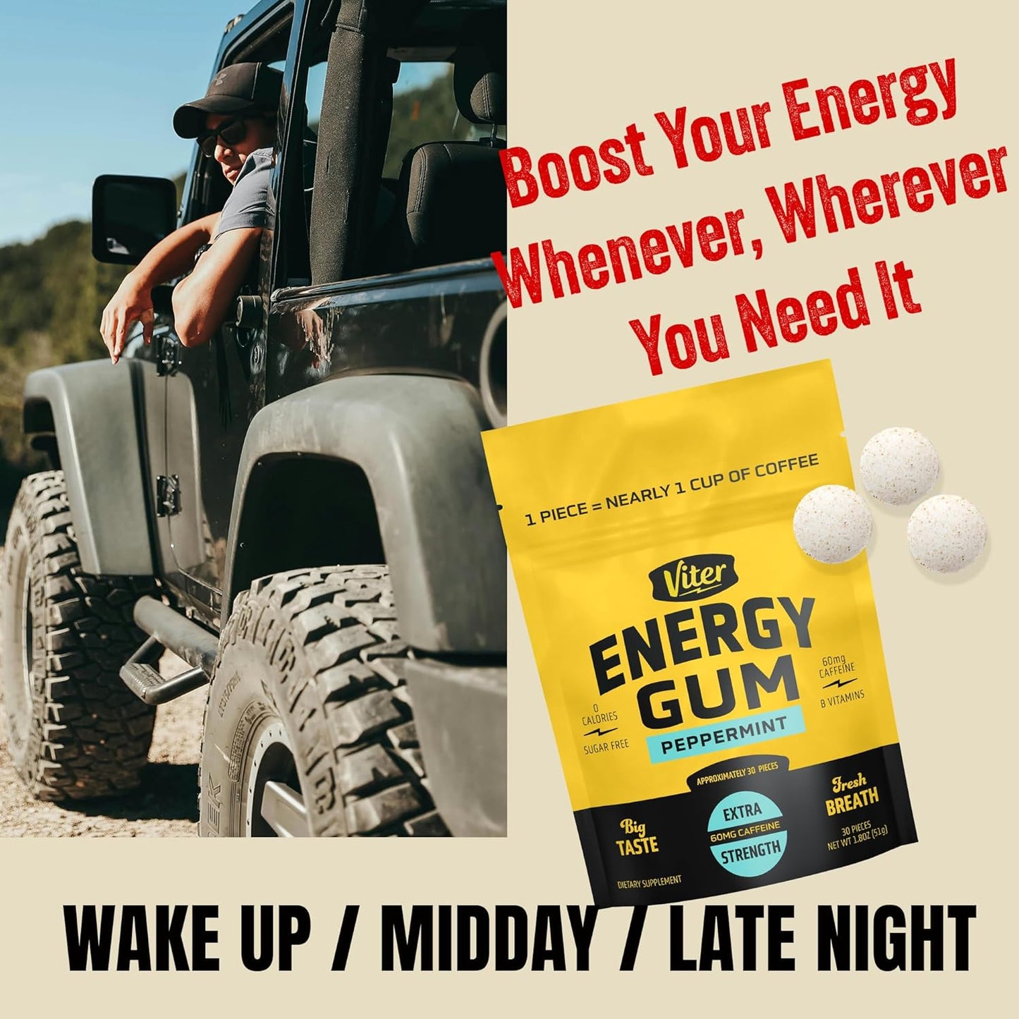 Viter Energy Sugar-Free Caffeine Gum – Unique Birthday Gift for Gym-Goers and Health-Conscious Friends