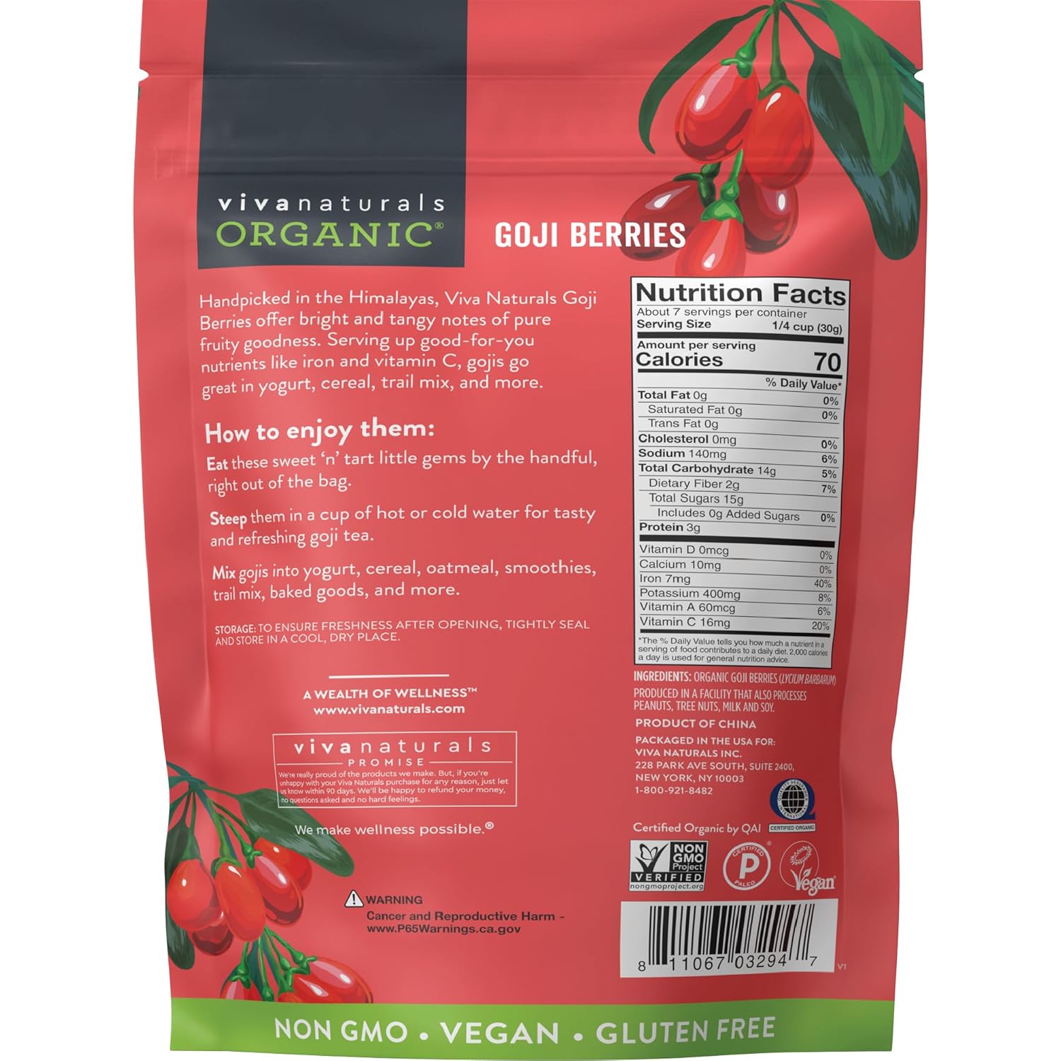 Viva Naturals Vegan Goji Berries – Mother's Day and Valentine's Day Gift for Smoothie Lovers and Clean-Eating Moms