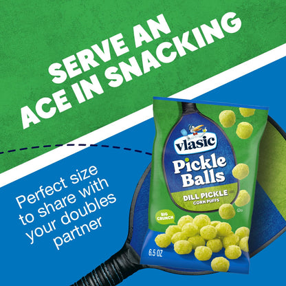 Vlasic Pickle Balls Dill Pickle Flavored Corn Puffs 6.5 oz – Light Airy Corn Puffs for Balanced Snacking and Portion Control