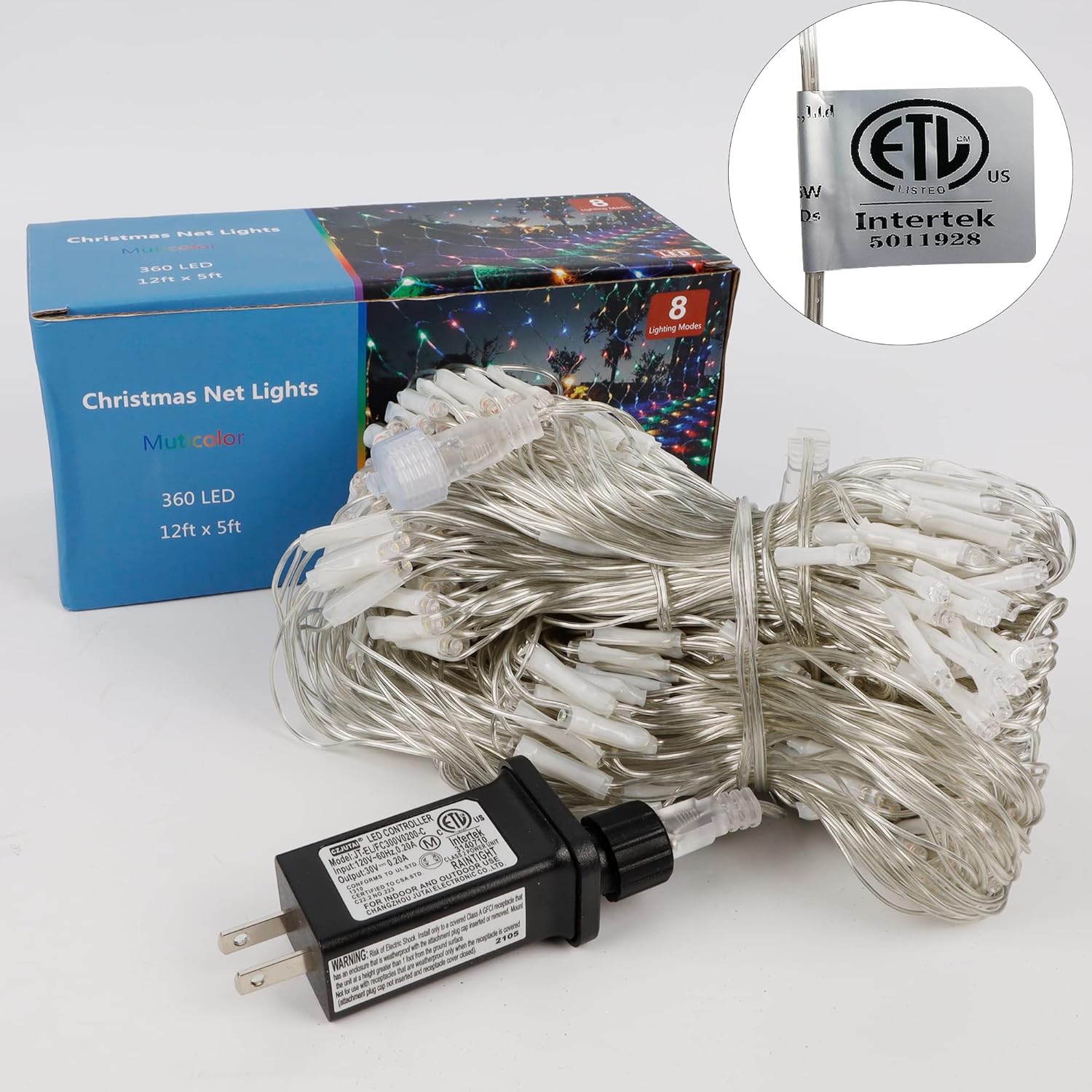 WATERGLIDE Outdoor Christmas Mesh Net Lights 12ft x 5ft 360 LED for Mantel Displays, Window Glow, and Home Atmosphere