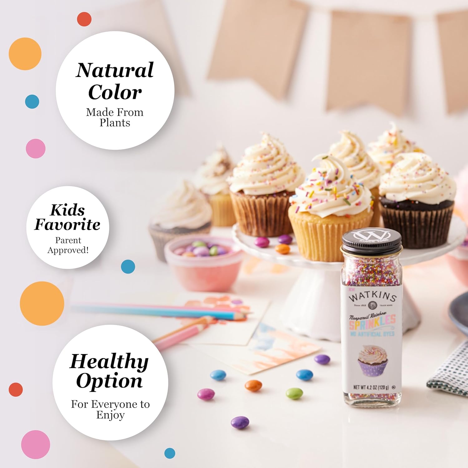 Watkins Rainbow Nonpareils Sprinkles – Simple Plant Based Color Topping for Streamlined Home Bakery and Dessert Finishing