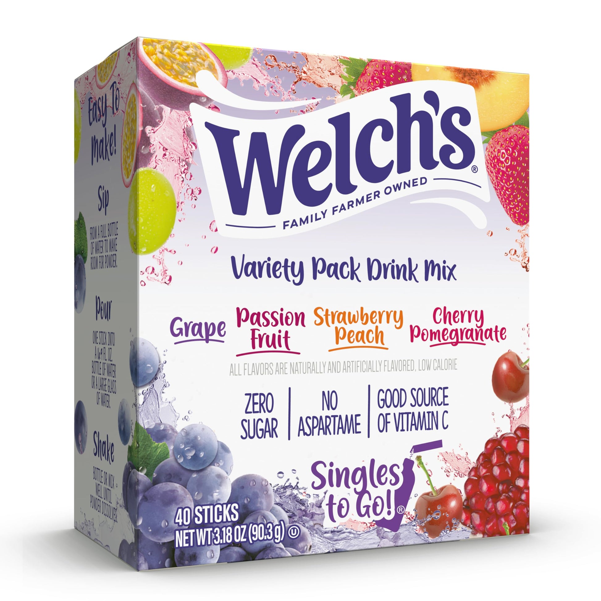 Welch's Singles To Go Drink Mix Singles - Sugar Free Vitamin C Powder Packets for a Lighter Mindful Hydration Habit