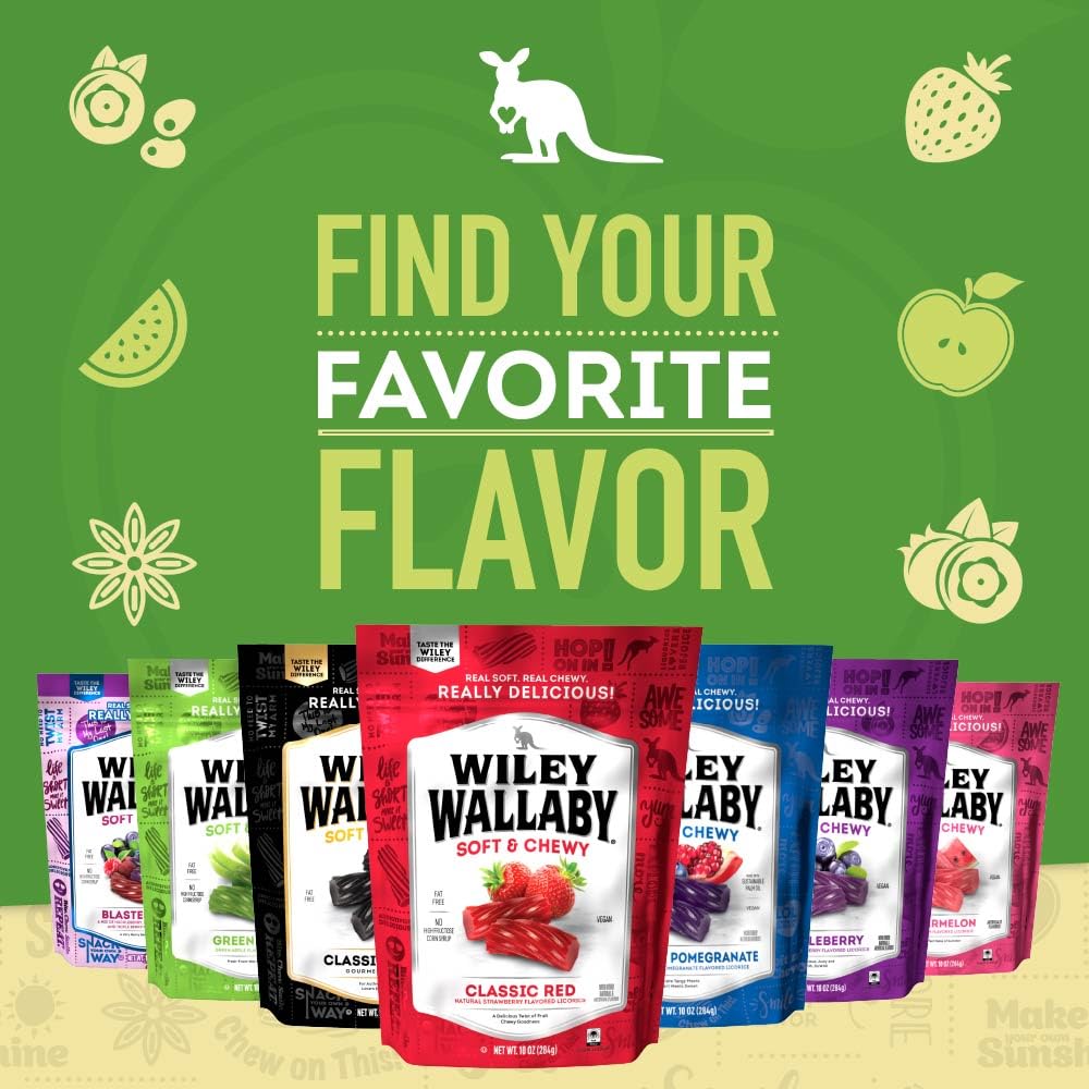 Wiley Wallaby Vegan Licorice Twists – Durable Green Apple Soft Candy for Travel, Beach Days & Outdoor Adventures