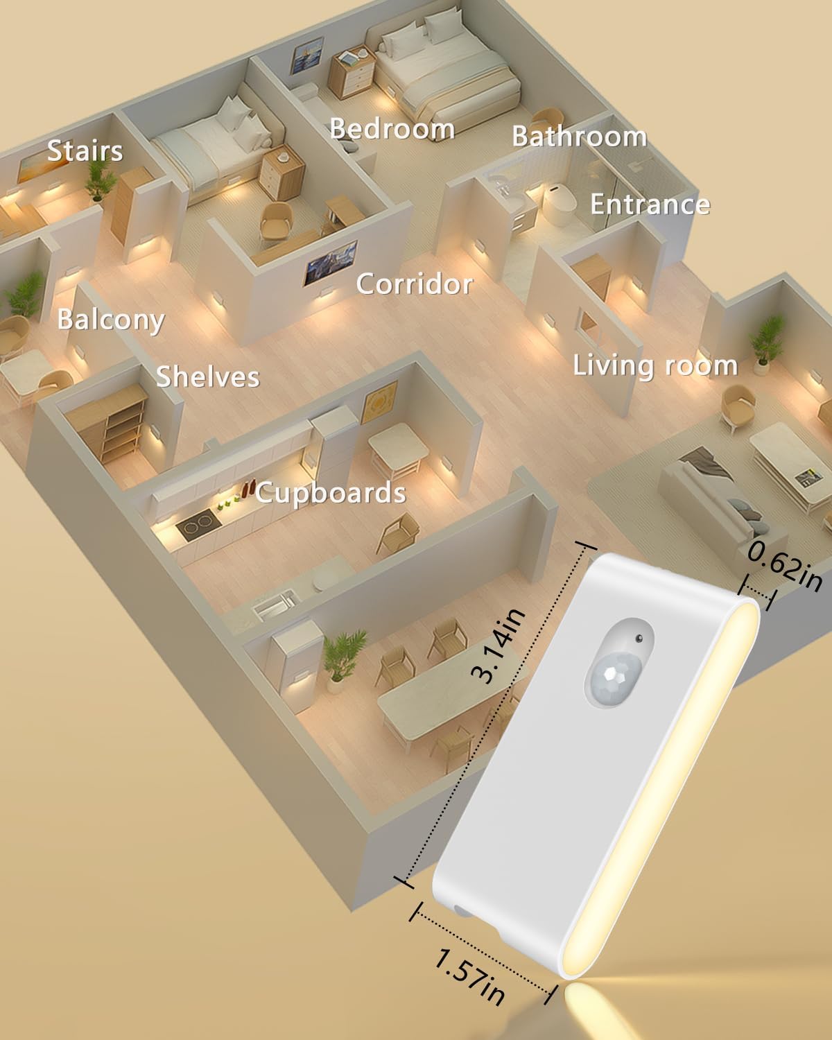 WILLED Wireless Stair Lights – Battery Powered Night Light for Safe Nighttime Navigation at Home