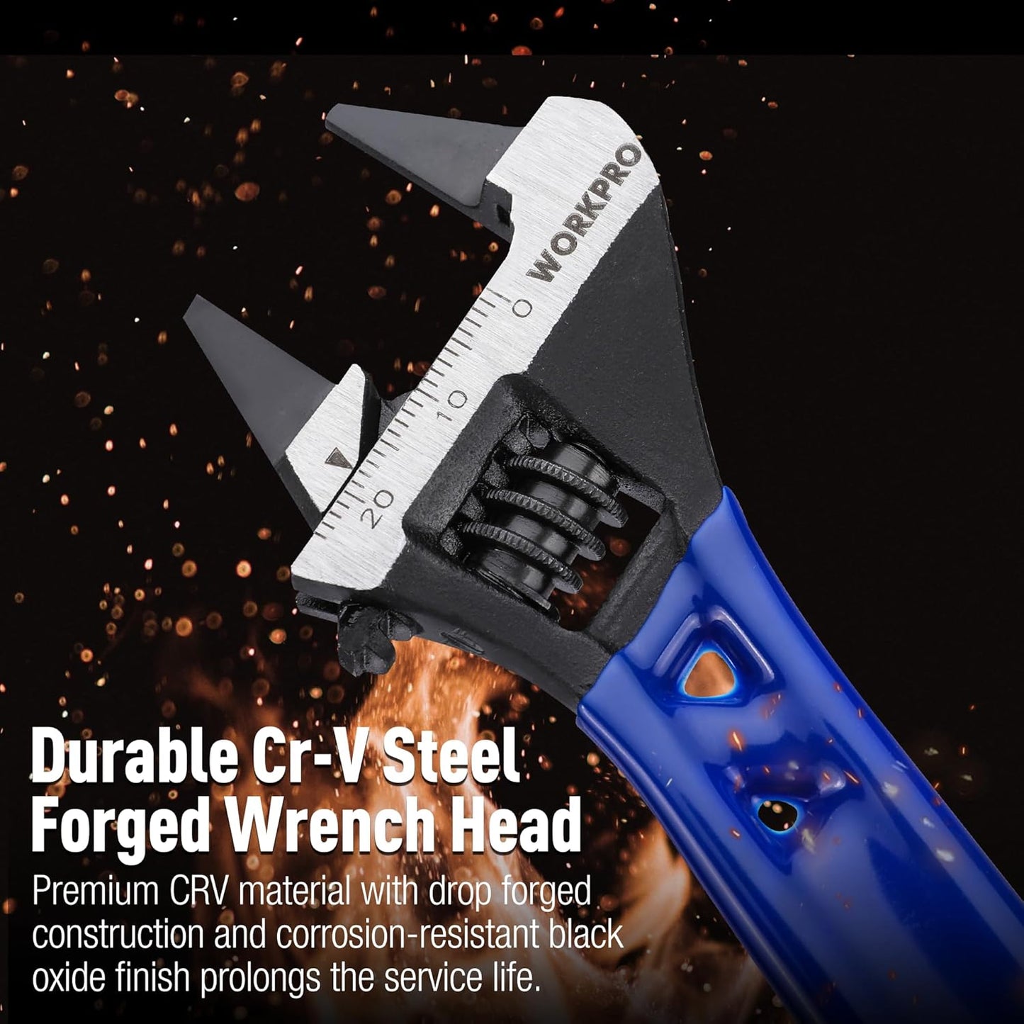 WORKPRO Wide-Opening Stubby Wrench – Streamlined Black Oxide Finish Tool for an Organized Workbench