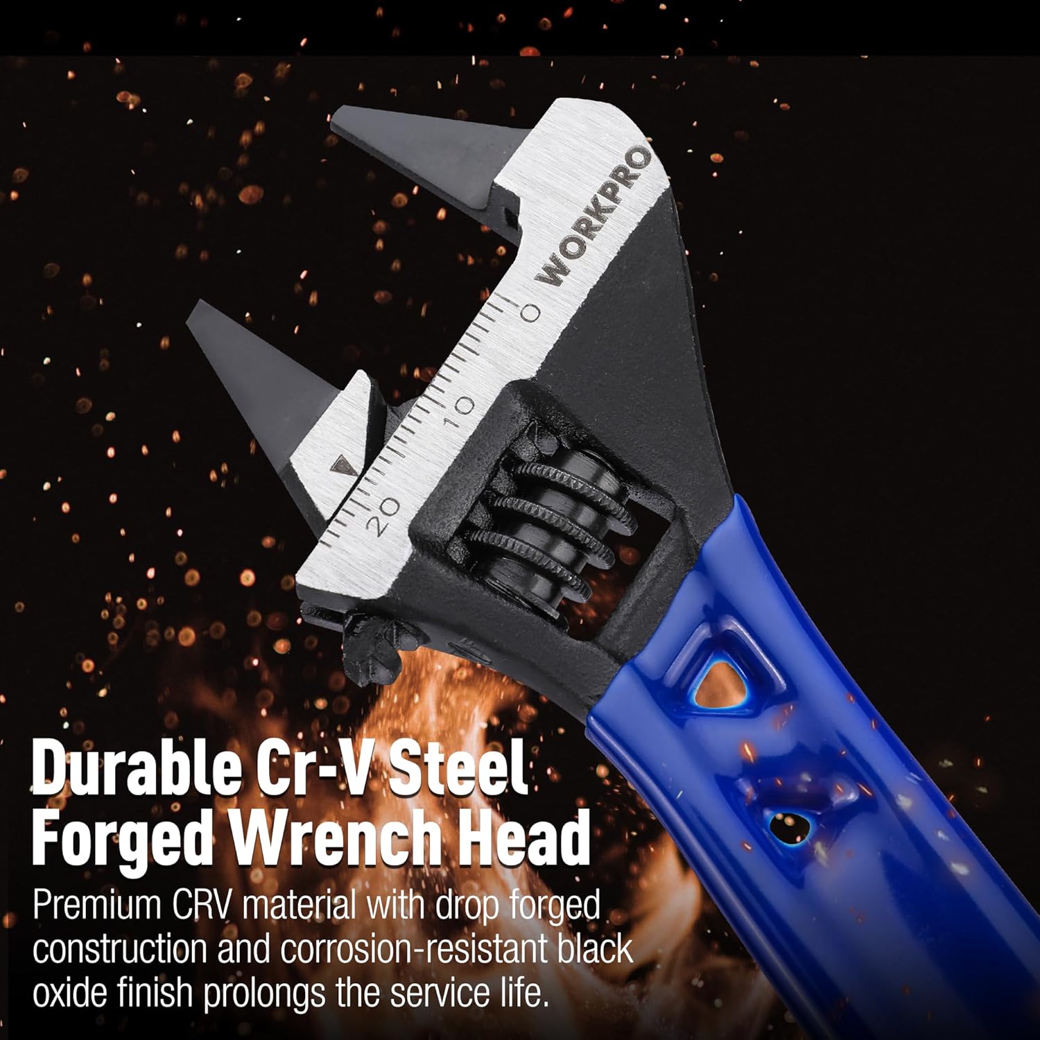 WORKPRO Wide-Opening Stubby Wrench – Streamlined Black Oxide Finish Tool for an Organized Workbench