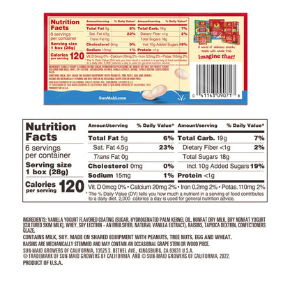 yogurt coating wrapping california sun-dried raisins for sweet, creamy flavor