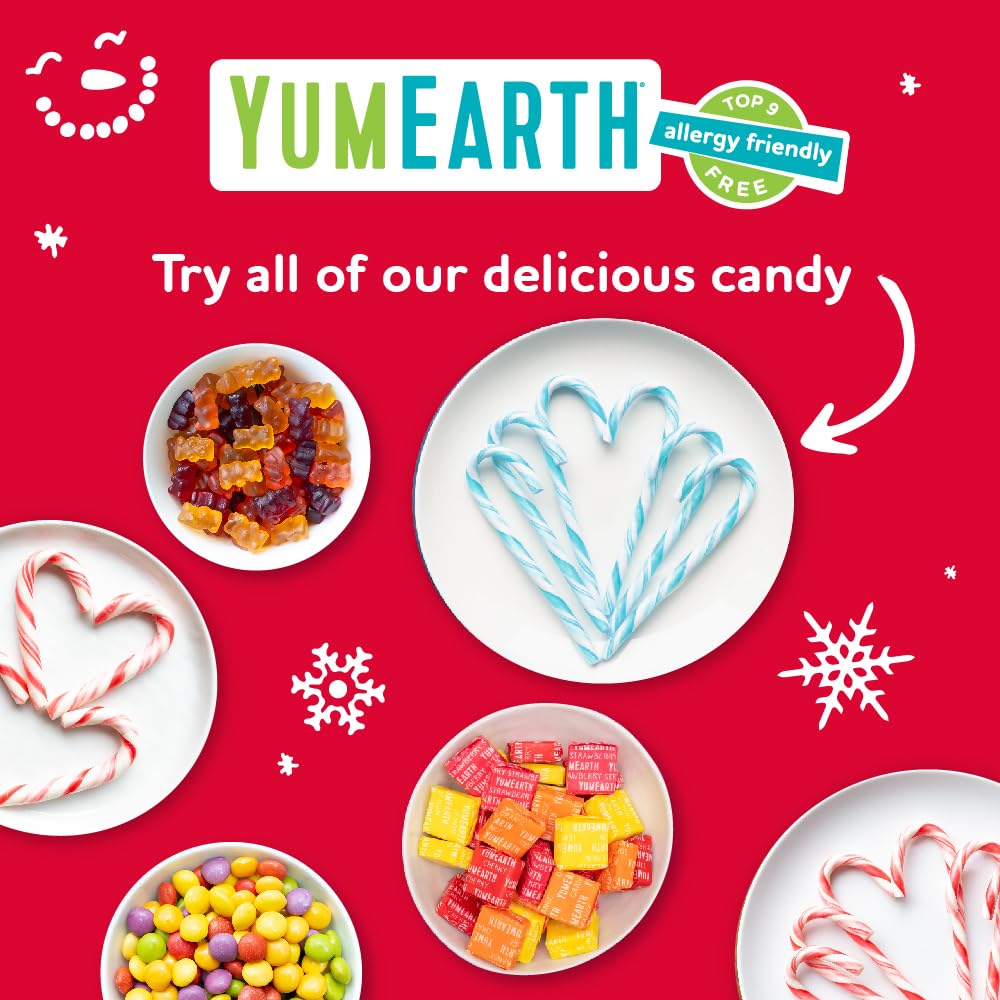 YumEarth Organic Candy Cane Lollipops - Safe Holiday Snack for Sensitive Kids, No Artificial Dyes Organic Peppermint Pops, 30 Count