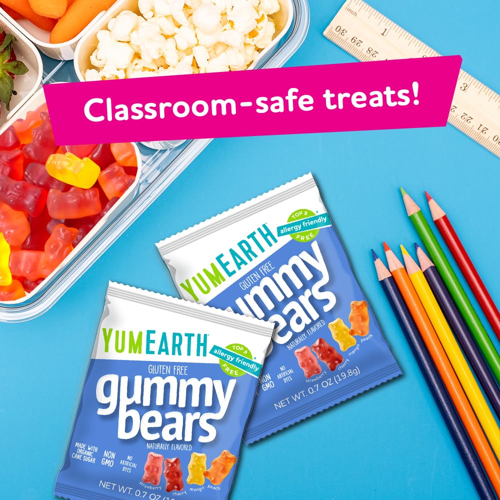 YumEarth Organic Gummy Bears – Kids Snack Pack for School Lunches, Allergy Friendly Candy