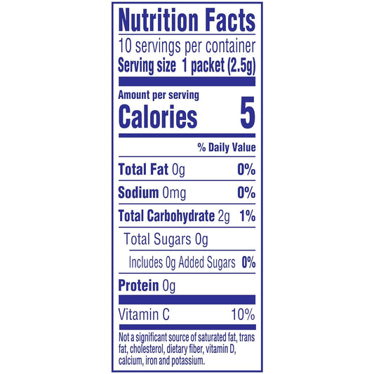 zero sugar and 5 calories per packet nutritional profile